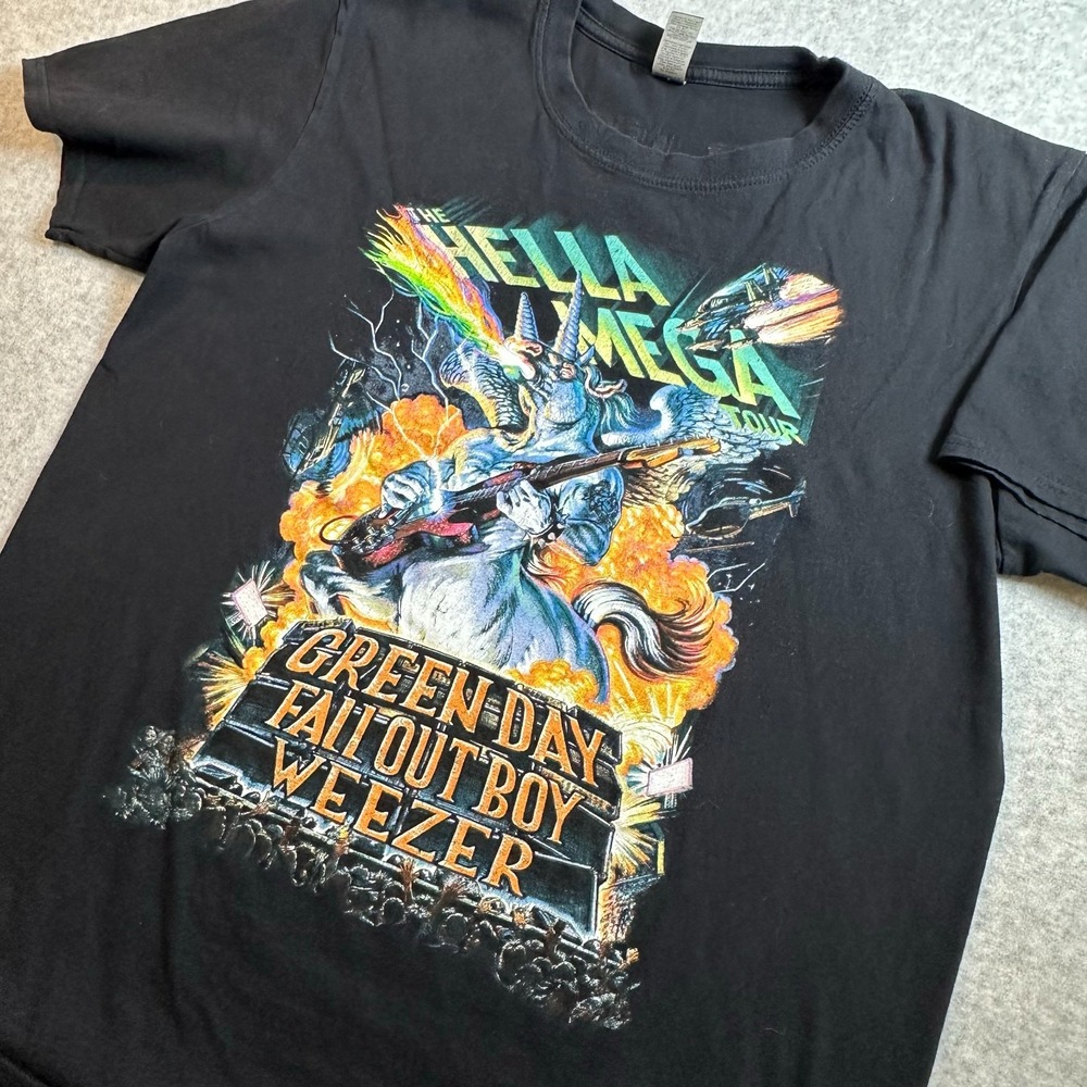 Green Day Fall Out Boy Weezer Hella Mega Tour 2021 T Shirt Mens L Concert Black